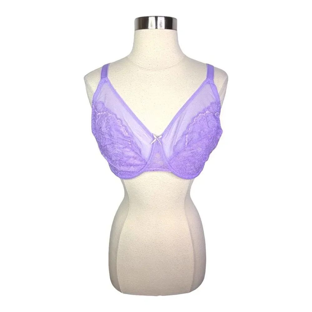 HSIA Enchante Lace Unlined Underwire Bra - Size 38DD - Purple